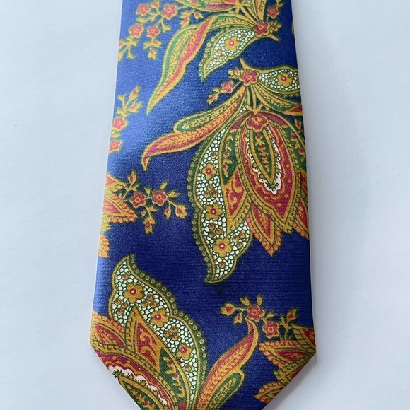 4/$25 Vintage Rome Silk Necktie Baroque Floral Print Blue Red Orange Green - Picture 4 of 11